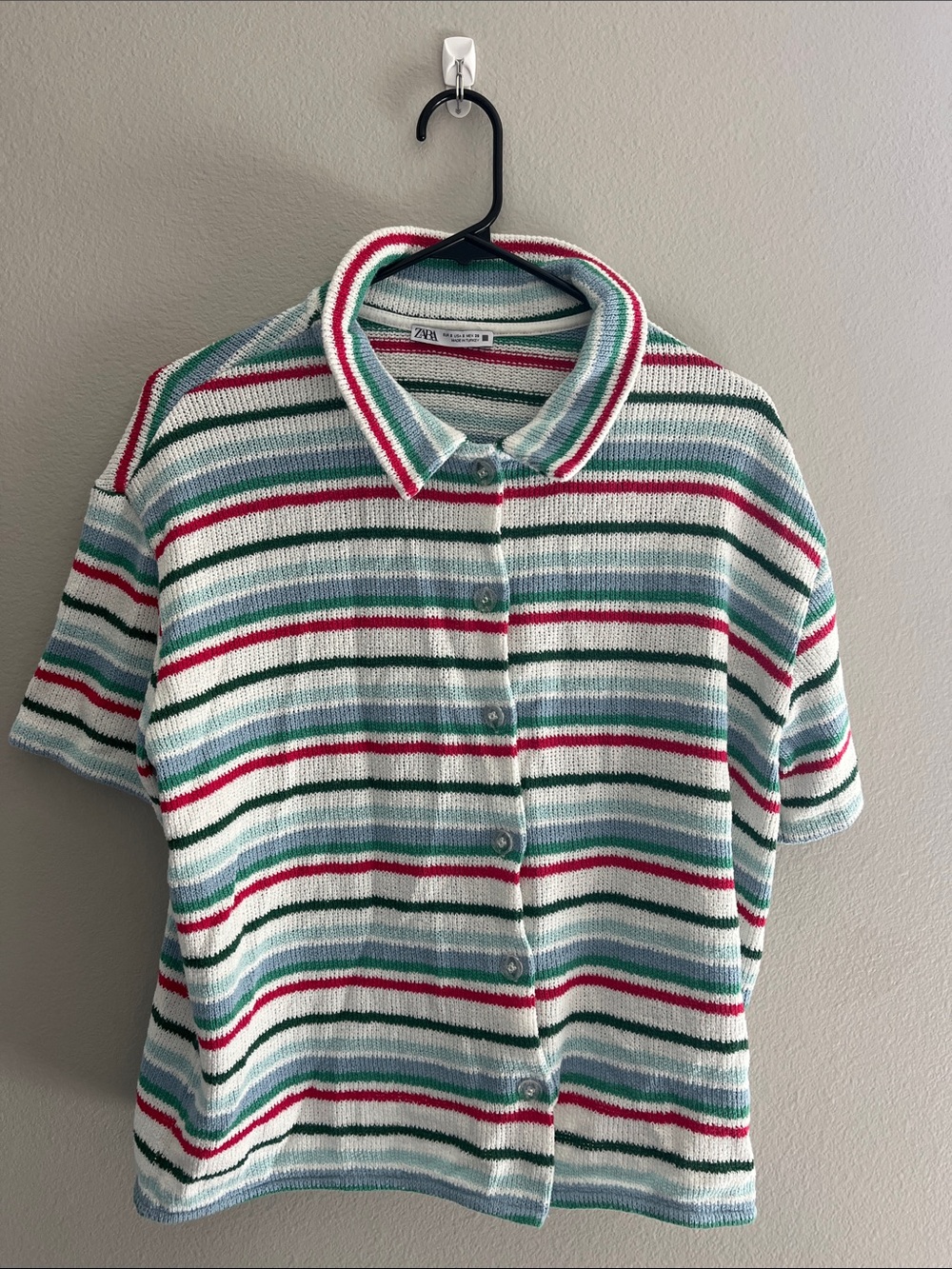 Zara Multicolor Striped Button-Down Knit Polo Shirt